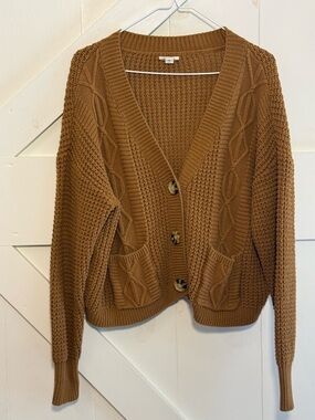 a.n.a. A New Approach Size M Brown Cable Knit Cardigan Sweater Pockets